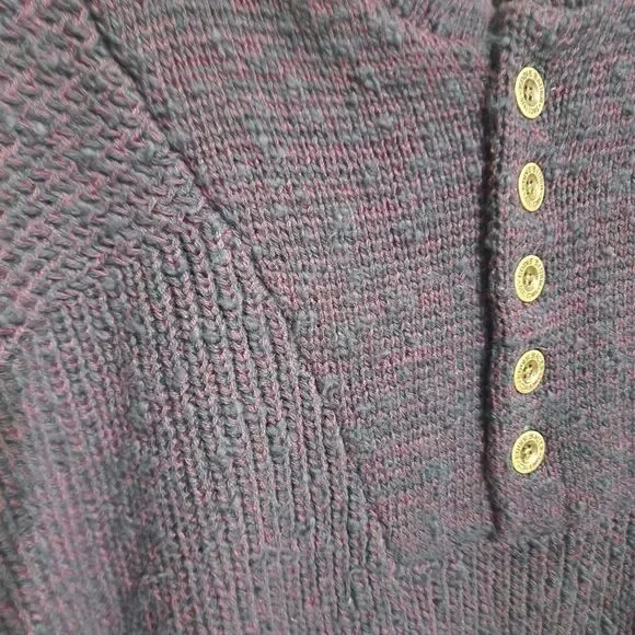 Vintage Mens Eddie Bauer Sweater XXL Henley Birdseye Chunky Heavy Blue Purple - Picture 5 of 5